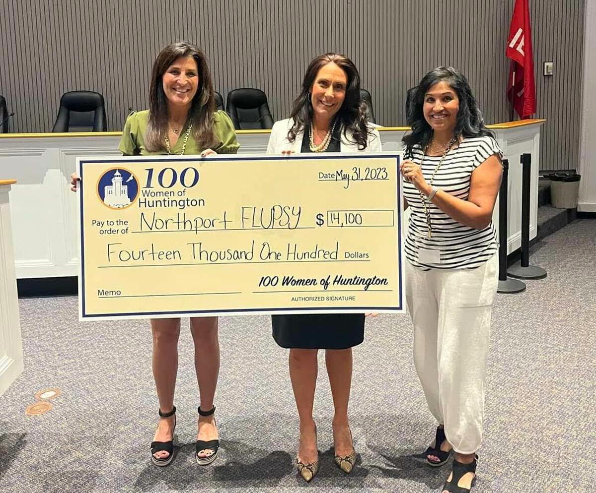 Heather Mammolito, founder of 100 Women of Huntington, alongside Mercy Smith and Sharmila Amico during the group’s second meeting at Huntington Town Hall. Photo courtesy of 100 Women of Huntington.