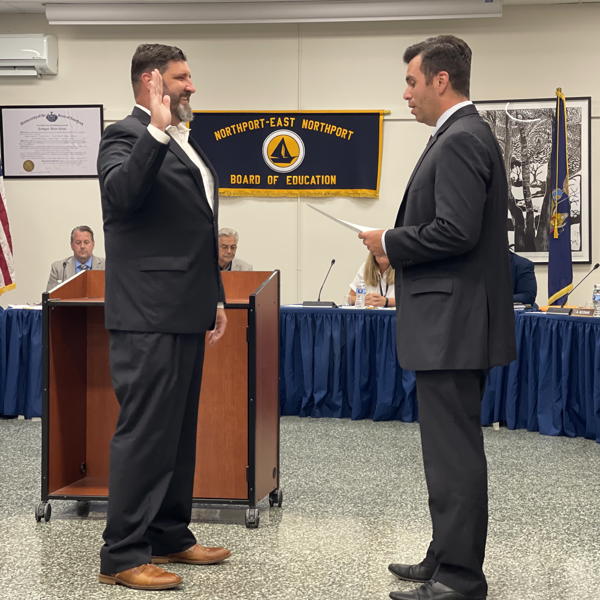 Freshly elected board member Michael Cleary was sworn in at the district&#39;s organization meeting on July 11. 
