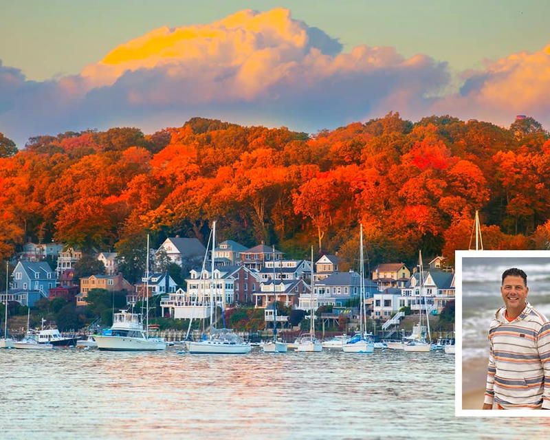 “Fall in Full Bloom,” a photograph of Northport Harbor by landscape photographer Frank D’Agostino (inset), has been made into a puzzle available at retailers across the United States. 