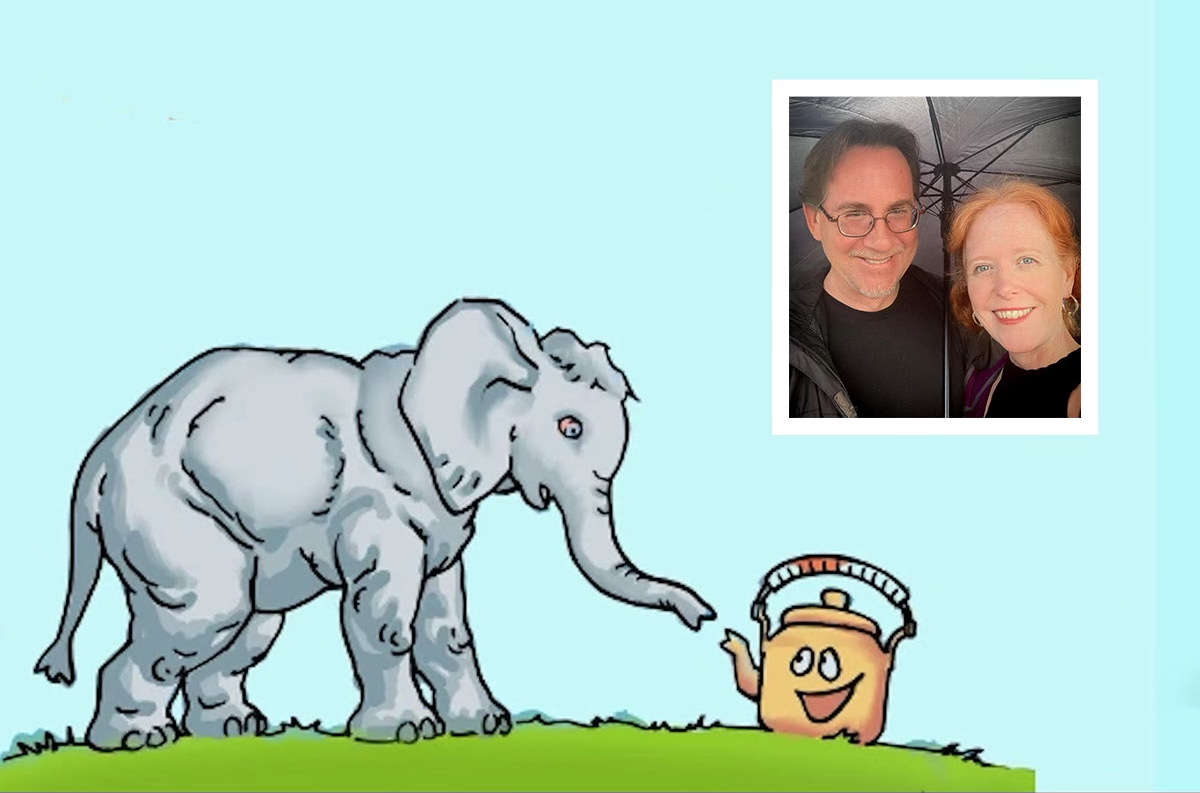 Mike and Carolyn Watson Dubisch (inset), a Northport High School graduate and author currently living in Mexico. The Dubisches are currently hosting their latest project, the children’s book “The Elephant and the Teapot are Friends,” on Kickstarter. 