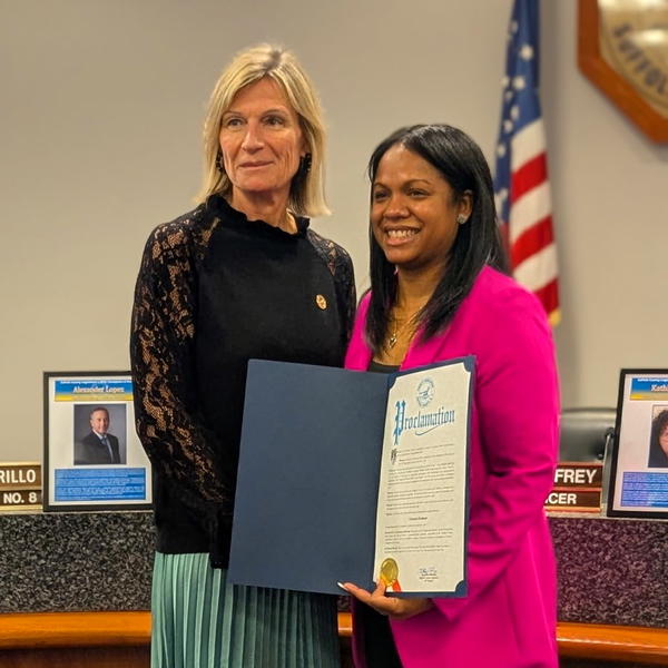 Legislator Stephanie Bontempi recognized Victoria Graham as the district&#39;s “Champion of Diversity” last Tuesday, April 8. Images via the People’s Arc of Suffolk Facebook page.