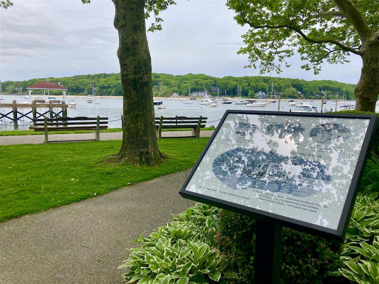 James Wagner’s “Heaven has a Dock,” one of 12 poems featured on the Northport Village Poetry Path. Artwork is by Emily Eisen. 