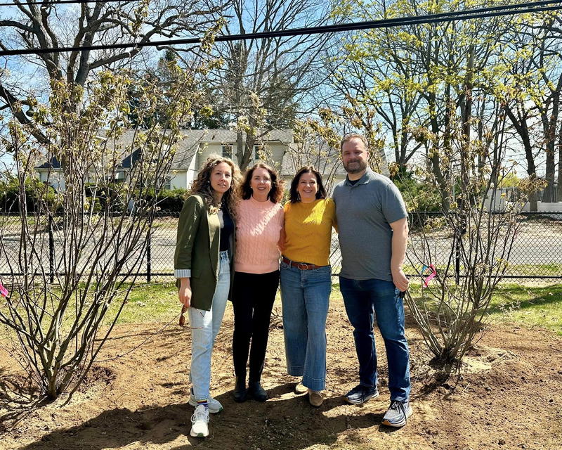 Northport Native Garden Initiative donated 16 trees to Huntington’s Whitman Park; the trees were planted on Earth Day. Pictured here alongside two Amelanchier (Serviceberry) trees are, from left, NNGI’s Sara Abbass, Barbara Bolen, Nicole Tamaro and Matt Gorman.