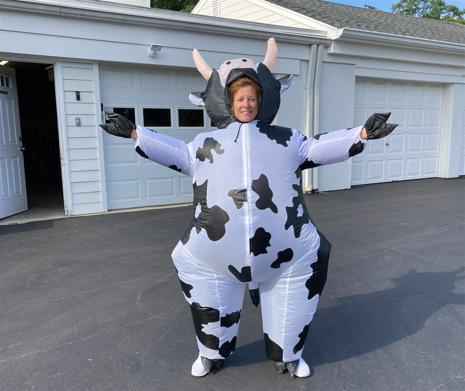 Nora Nolan gets in the Cow Harbor spirit. She&#39;s pictured here in her 2022 inflatable cow costume debut. 