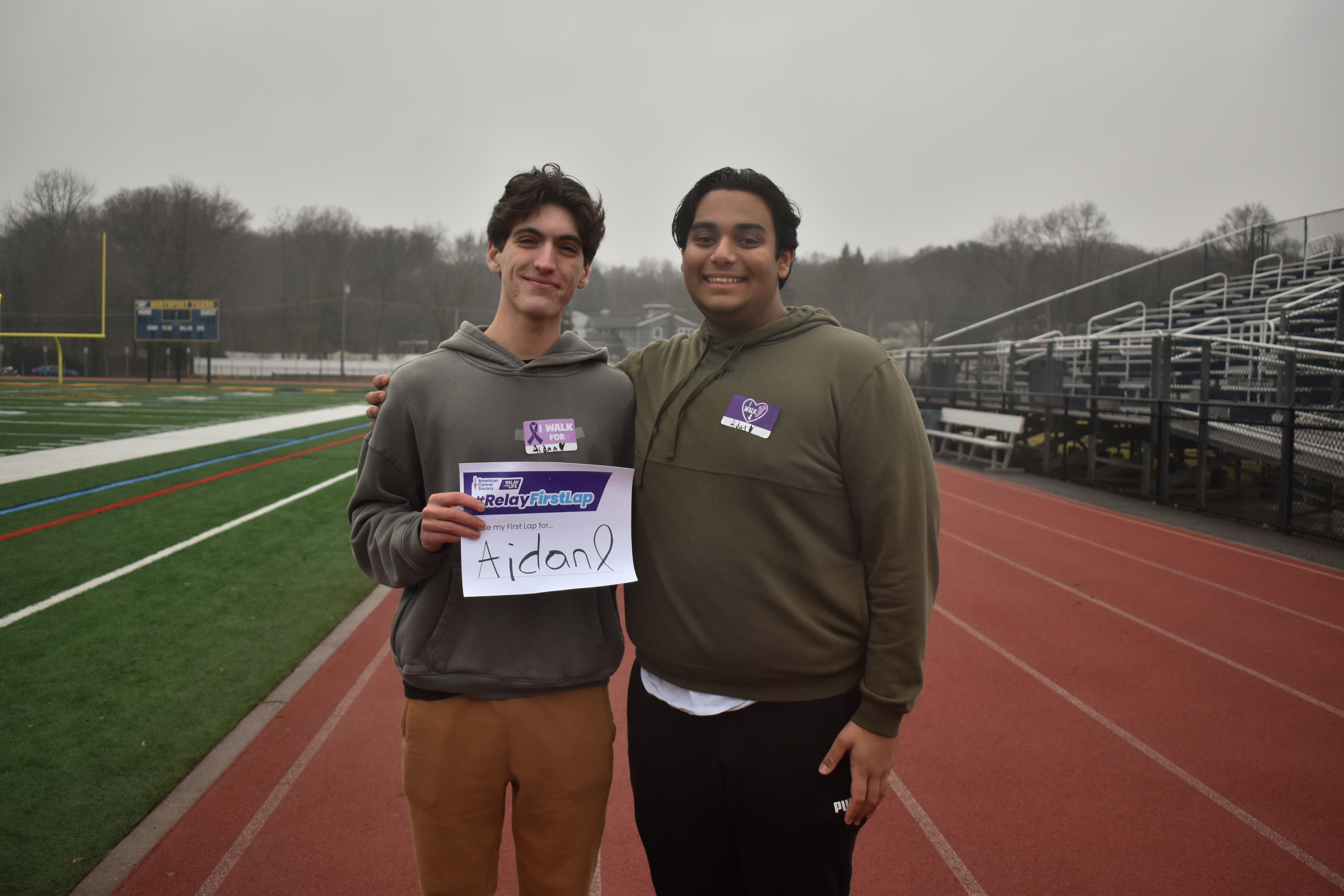 Northport High School Relay for Life Club Co-Presidents Donovan Fischer and Anthony Shah at the January 31 Relay for Life First Lap event.