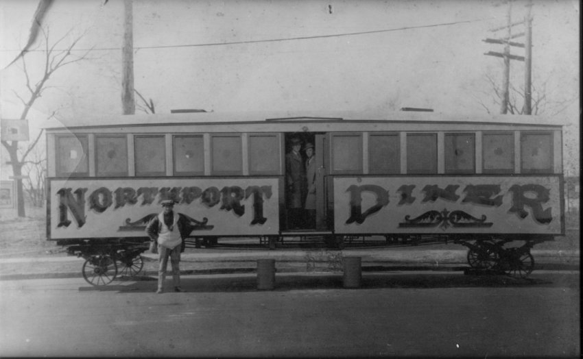 The original trolley car, rolled down Main Street in Northport Village in 1924, remains in its landmark location as part of the Northport Shipwreck Diner. Photo courtesy Northport Historical Society. 