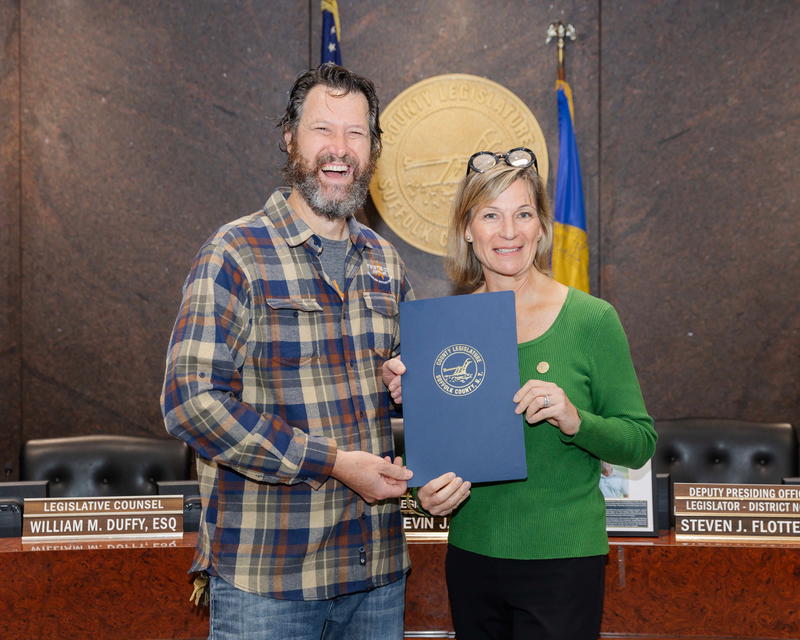 Legislator Stephanie Bontempi with Suffolk County Small Business Appreciation Honoree John Pawluk, owner of Twisted Cow Distillery in East Northport.