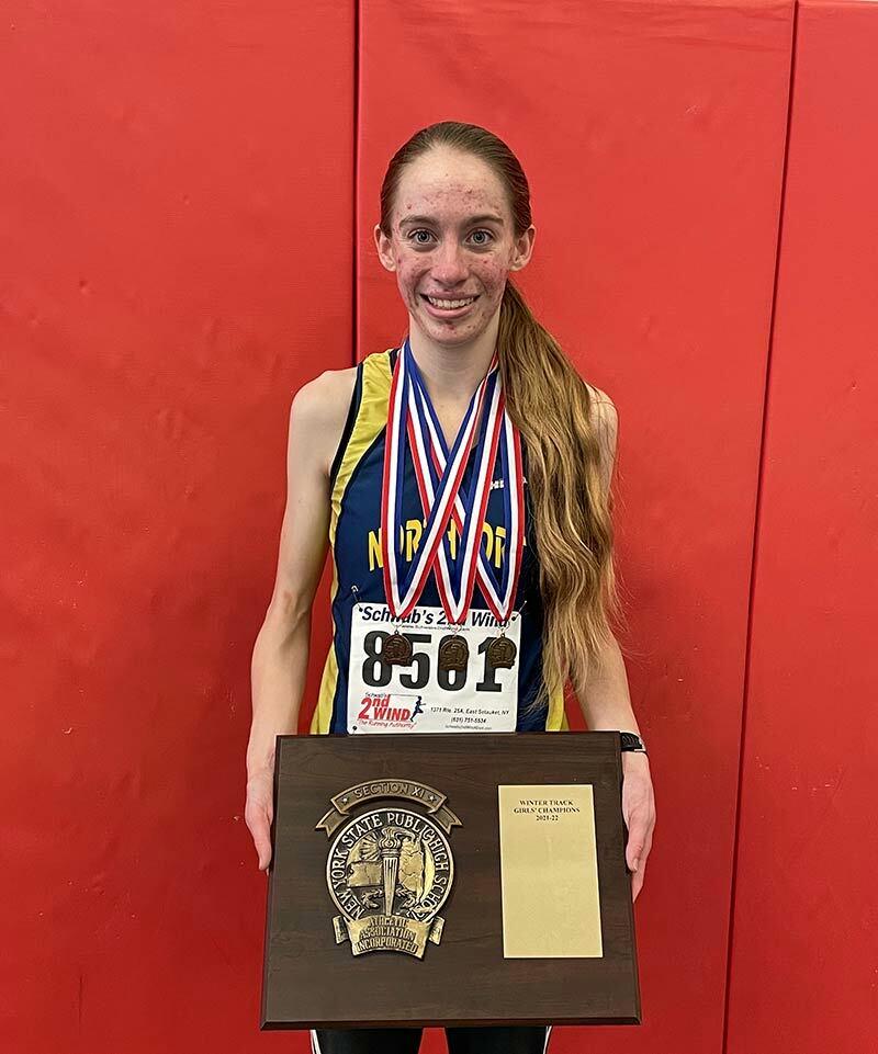 Senior Allison Reid took home first in both the 1,000- and 1,500-meter races, helping secure the championship win for Northport High School. Photo courtesy of the Northport-East Northport Union Free School District