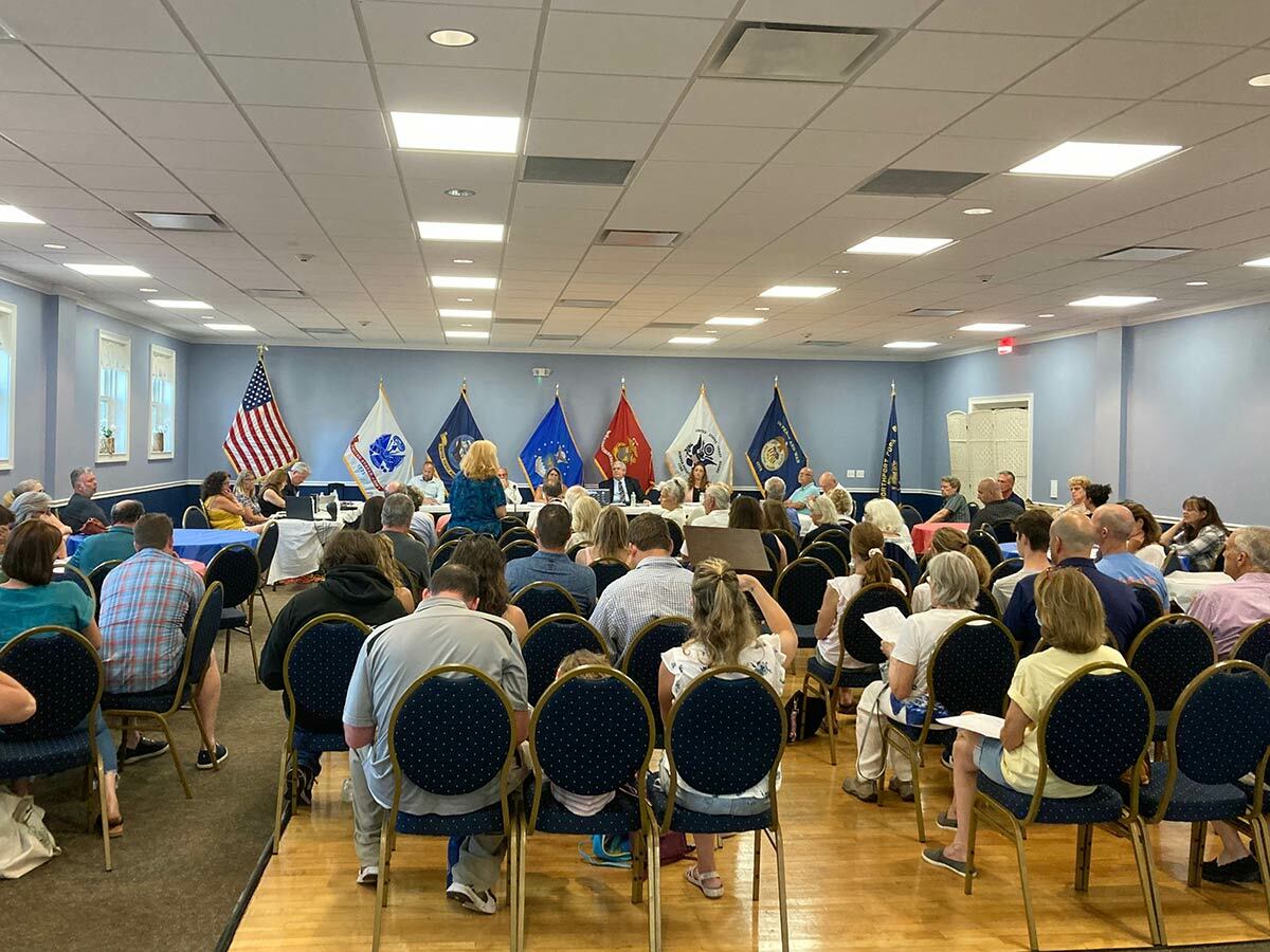 Community members at a public hearing regarding the basketball court revitalization in July.