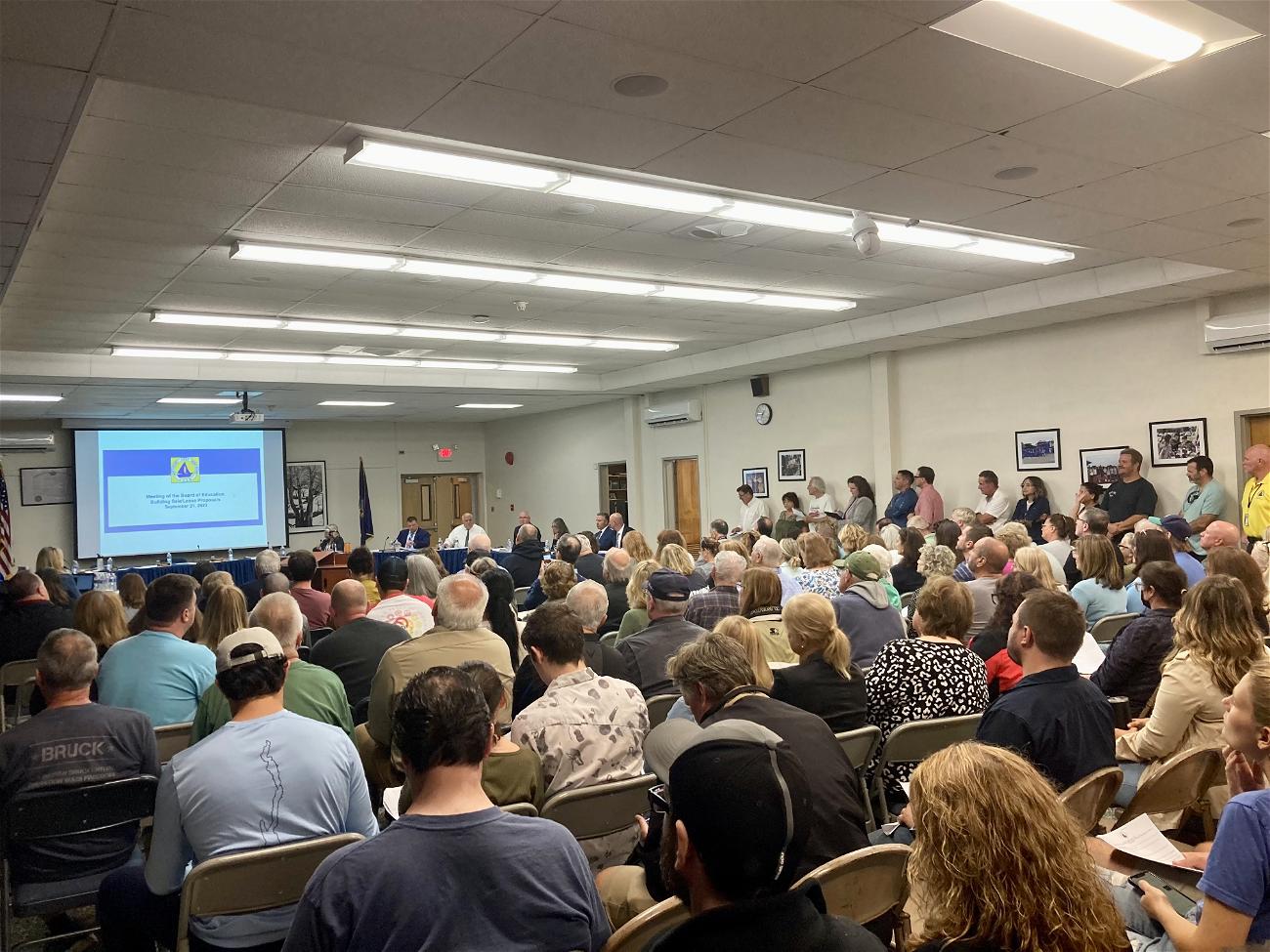 A standing-room only crowd at tonight’s board of education meeting, which was quickly adjourned after interruptions from the audience and a report of threats made toward BOE members.