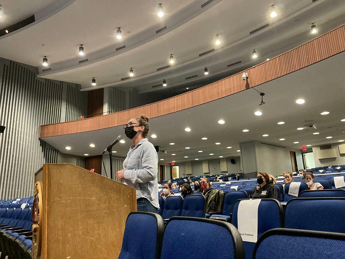 NIOT Northport co-founder Molly Feeney Wood spoke to the board after it unveiled its goals for the 2021-2022 school year, which included a plan for equity.
