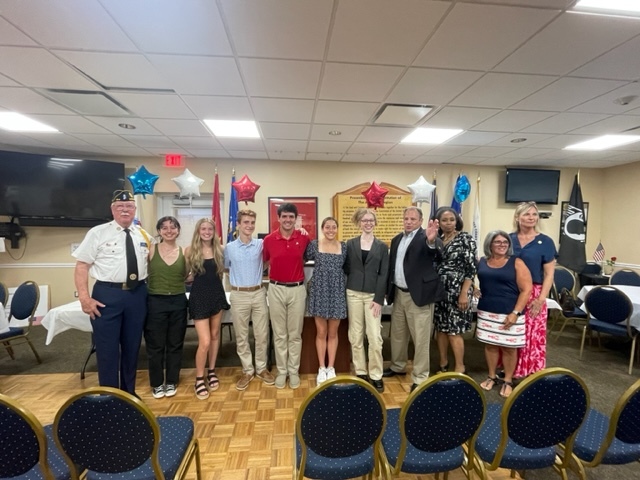 From right: Legislator Stephanie Bontempi, Northport Village Mayor Donna Koch, as well as Town of Huntington (TOH) Receiver of Taxes Jillian Guthman and town clerk Andrew Raia with student participants of the American Legion Boys State and American Legion Auxiliary (ALA) Empire Girls State programs and Northport American Legion Post 694 Commander Bill McKenna.