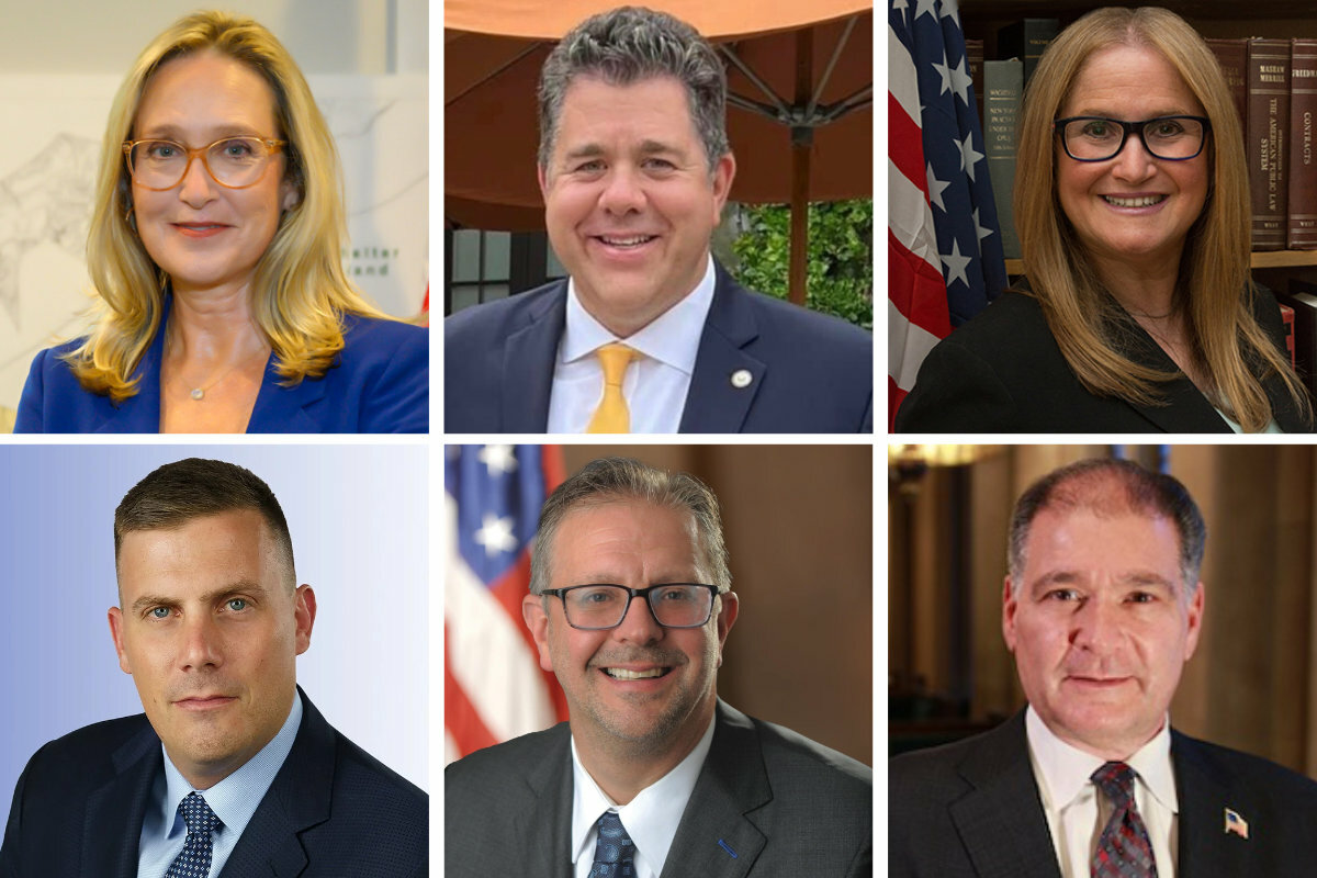Local candidates running for election on November 8 are, clockwise from top left, Bridget Fleming, Nicholas LaLota, Susan Berland, Mario Mattera, Keith Brown and Cooper Macco. All images via the candidates' websites.