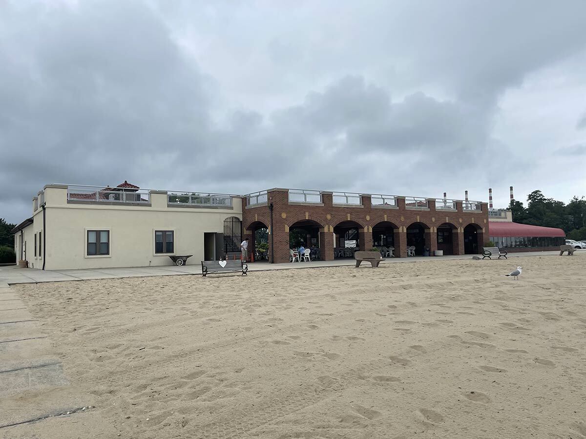 Construction of the observation deck at Crab Meadow Beach, once expected to open this summer, has been delayed due to material shortages.