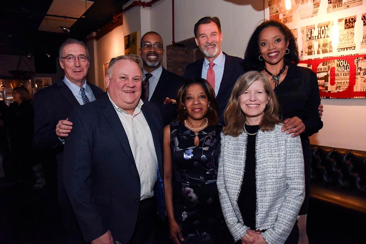 Bottom row, from left: Former NY State Senator Jim Gaughran, Huntington Town Board candidate Donald McKay, town clerk candidate Linda Davis Valdez, Town Board candidate Jennifer Hebert; Top row, from left: candidate for County Legislator (16th District) Sidney Joyner, former Congressman Tom Suozzi, Town Receiver of Taxes Jillian Guthman.