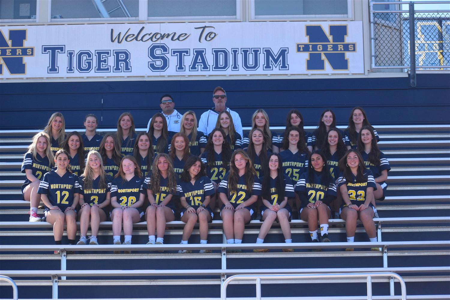 The Northport High School inaugural flag football team at their home stadium. Photo courtesy of the Northport-East Northport UFSD.