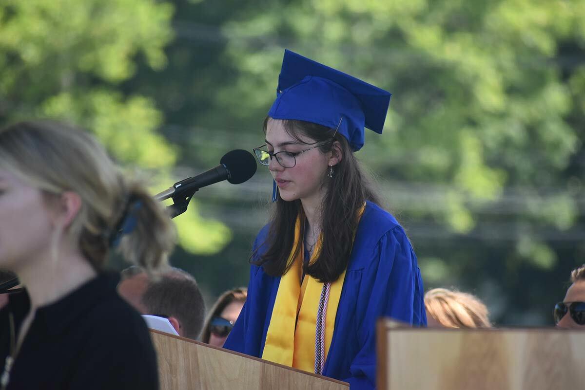 Valedictorian Esther Loring addresses her peers during her graduation speech. Photo courtesy of the NENUFSD.