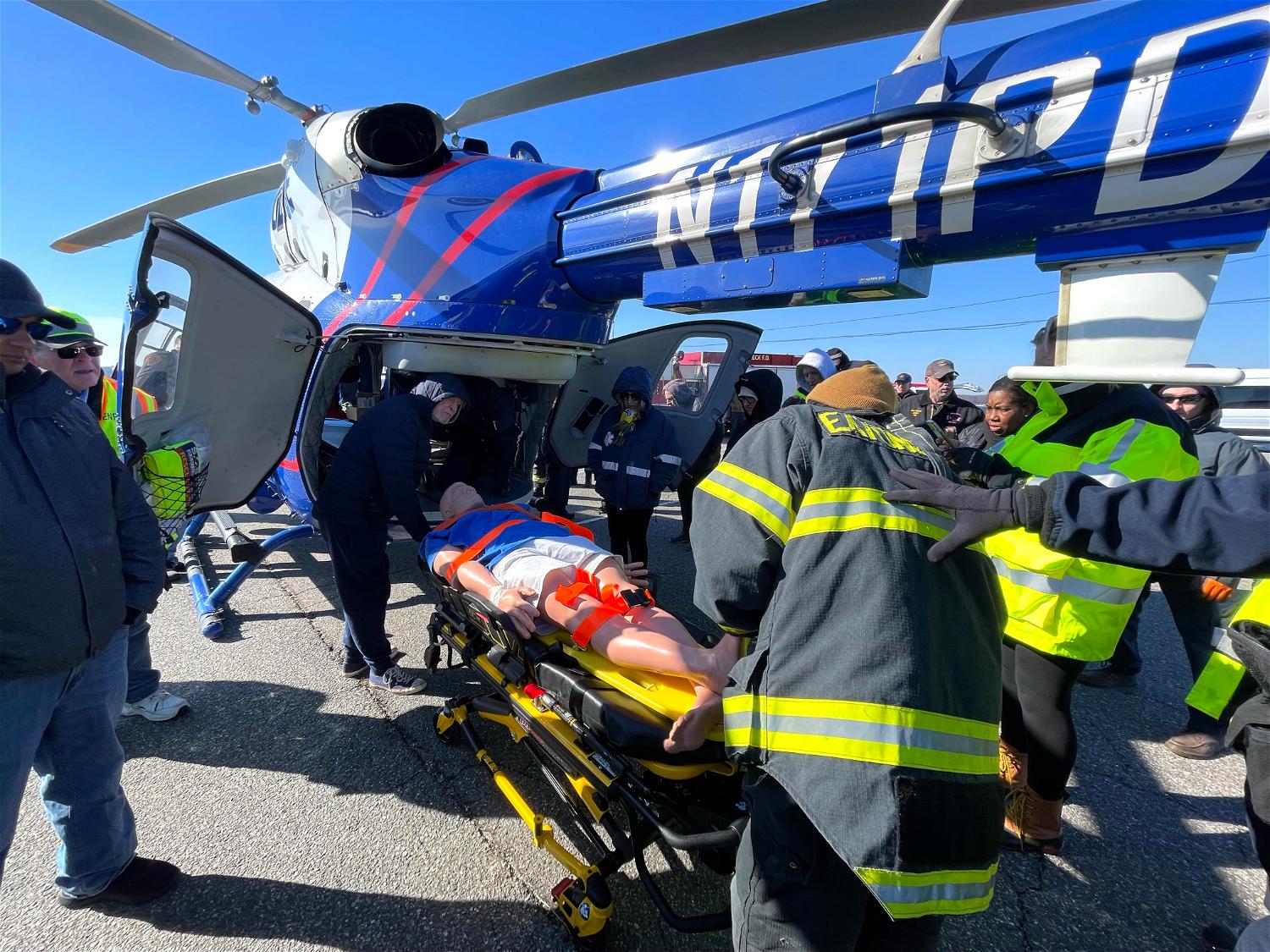 A joint medivac drill between the SCPD Aviation Section and local fire departments took place at Hobart Beach yesterday. Photo credit Lt. David Schaefer-Walker.