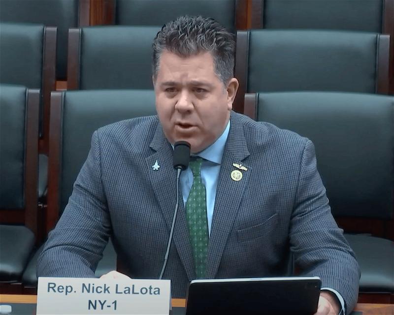  Congressman Nick LaLota at a January 11 Transportation and Infrastructure Committee, at which he highlighted the Asharoken Seawall. Screenshot via lalota.house.gov.