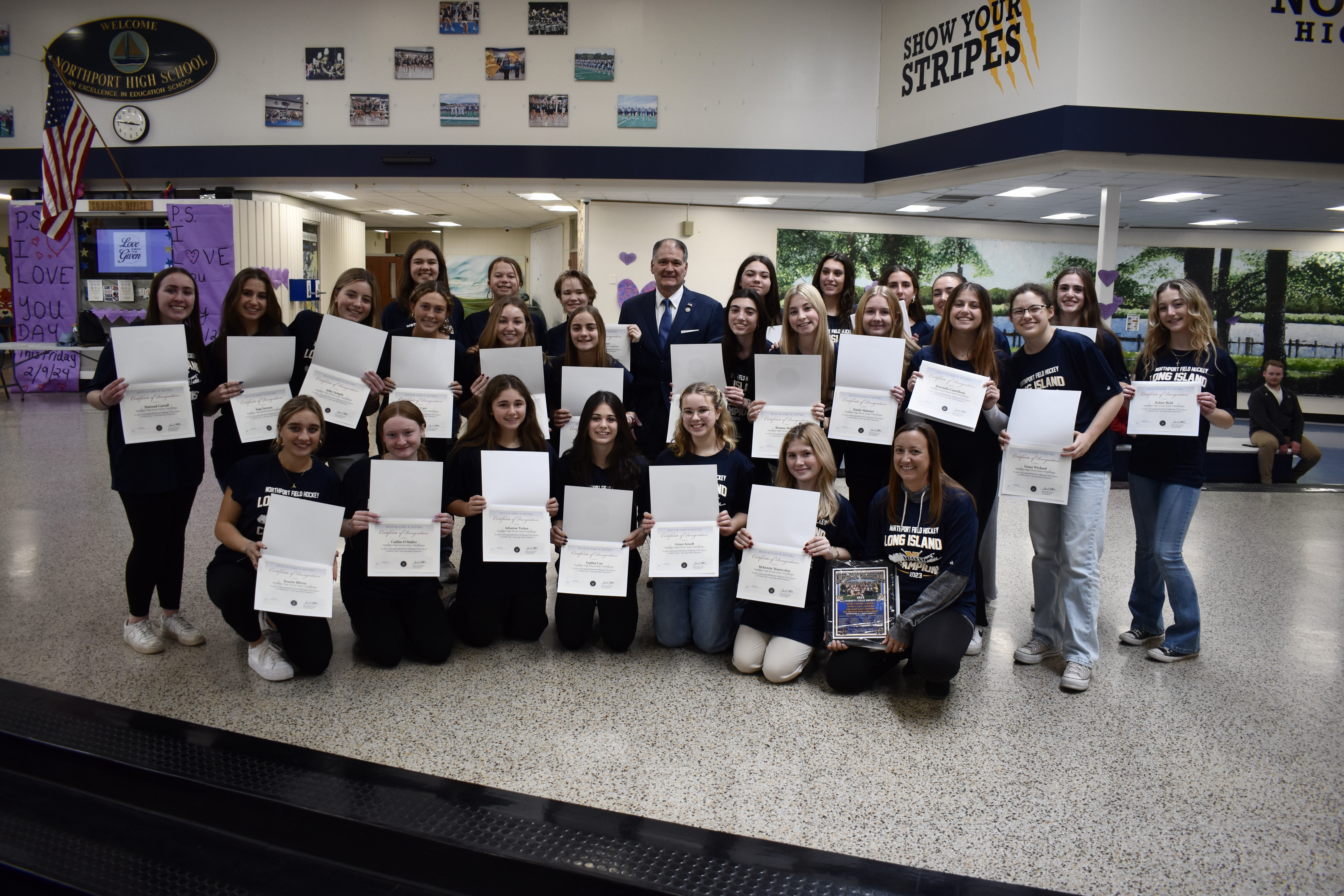 Senator Mattera congratulates the Northport High School varsity field hockey team. Photo courtesy of the Northport-East Northport School District. 