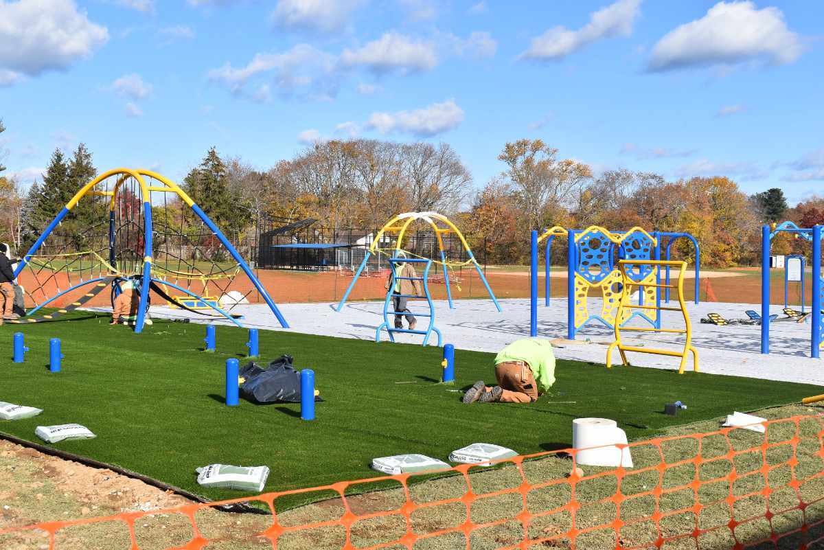 Playground installation nears completion at East Northport Middle School. New playgrounds at both Northport Middle School and East Northport Middle School will be ready for students to use this week, said district officials. Photo courtesy NENUFSD.