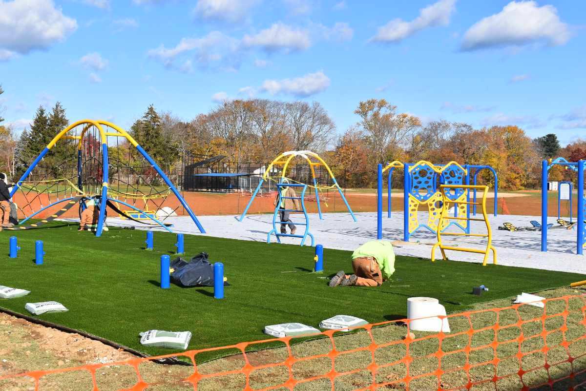 Playground installation nears completion at East Northport Middle School. New playgrounds at both Northport Middle School and East Northport Middle School will be ready for students to use this week, said district officials. Photo courtesy NENUFSD.