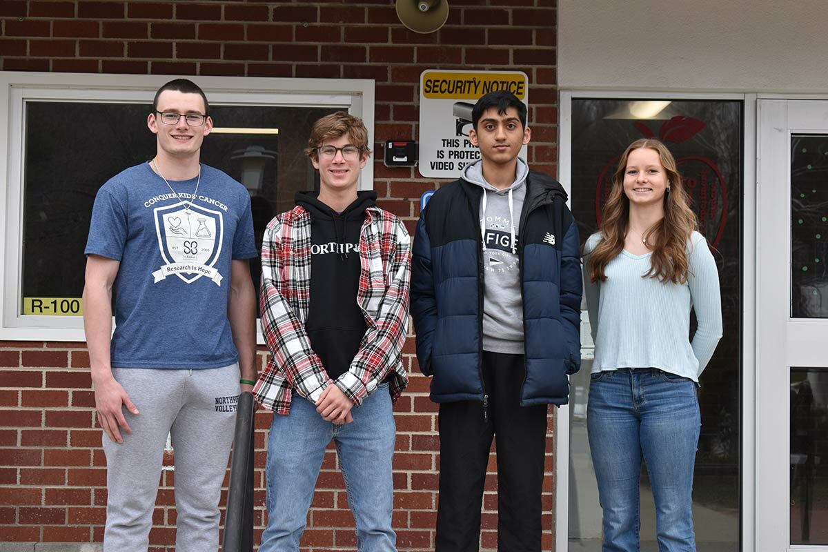 From left to right: Northport High School National Merit Finalists John Dwyer, Nicholas Crafa, Joshua D’Souza and Zoe Meadows. Photo courtesy of the NENUFSD.