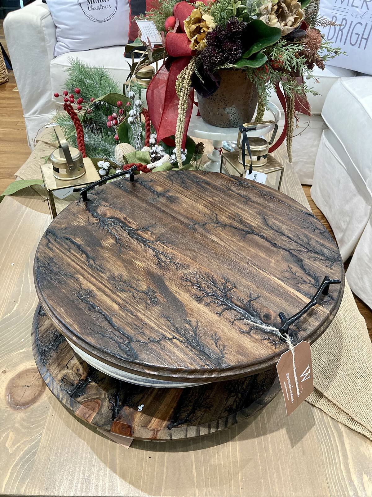 “Electrified” serving trays by Weingarten Woodworks.