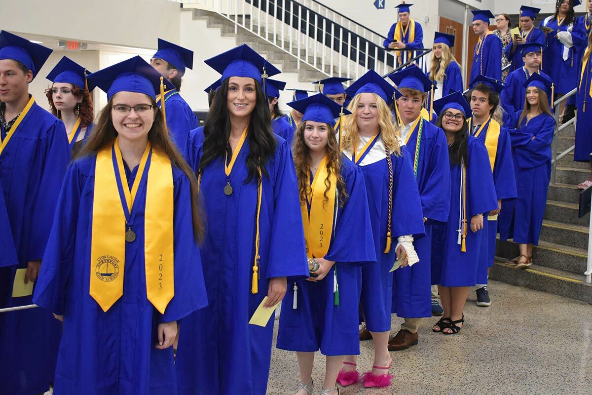 The first group of Northport High School students prepare to enter the Class of 2023 commencement ceremony. Photo courtesy of the Northport-East Northport school district.