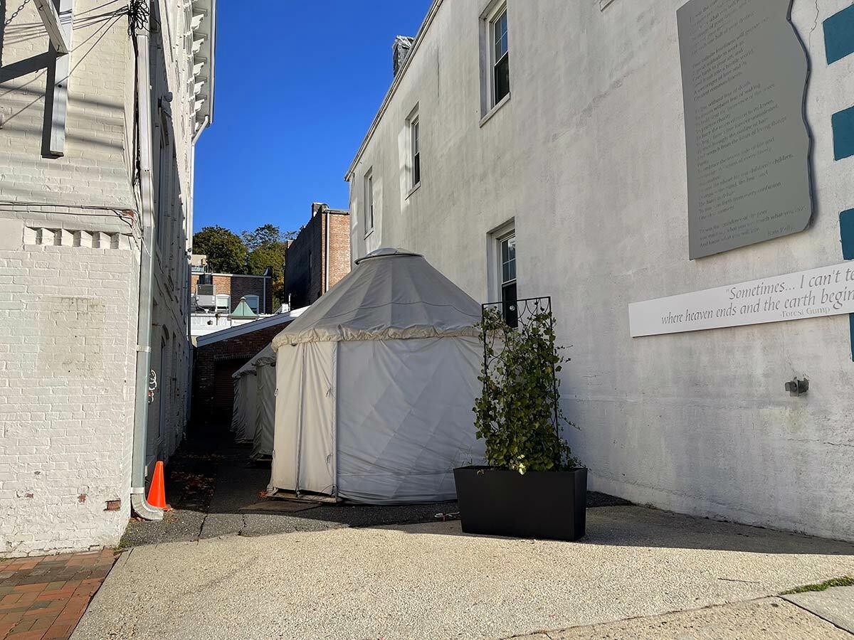 The Brew Cheese yurts, located in an alley off Scudder Avenue, would have to be removed if a proposed Village law modification is approved after a public hearing on December 6.