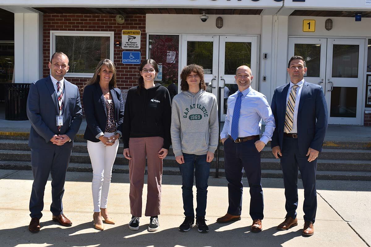 Pictured from left to right: Northport High School Principal Rob Dennis, Counselor Amanda Cuiffo, Valedictorian Esther Loring, Salutatorian Michael Torres, Counselor Louis Acconi and Assistant Principal Angelo Cocchiola. Photo courtesy of the Northport-East Northport UFSD.