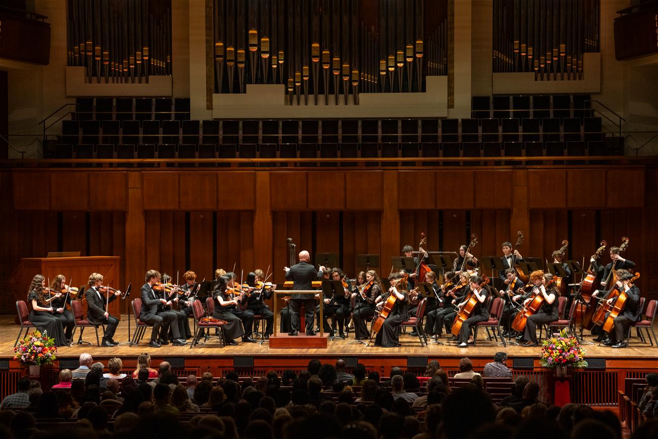 Michael Susinno conducts the Northport High School orchestra at its February performance at the Kennedy Center in Washington DC. Photo courtesy of the Kennedy Center. 