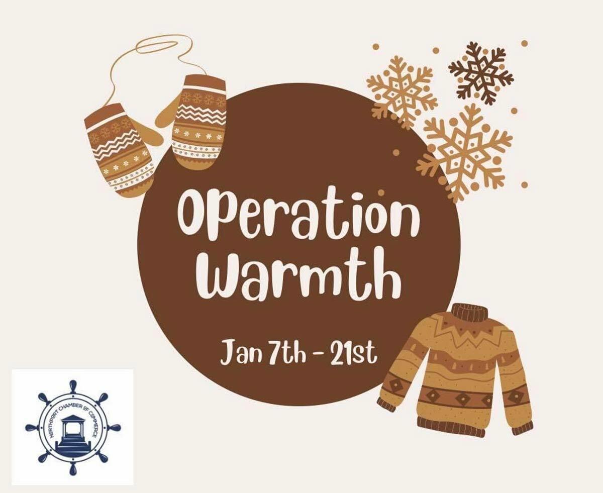 Donations of gently used and clean warm clothing can be made at five Northport locations for the next two weeks as part of the Operation Warmth drive.