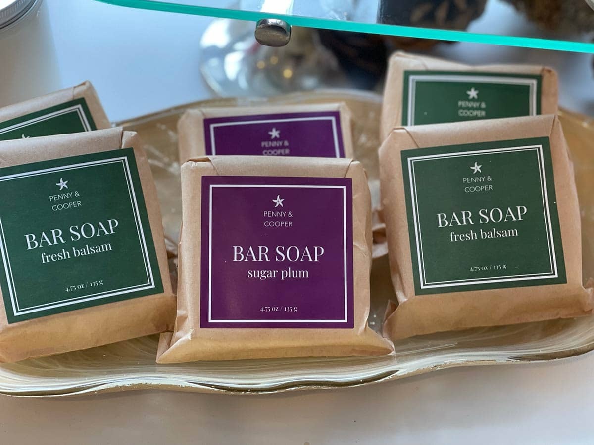Bar Soap in holiday scents &quot;fresh balsam&quot; and &quot;sugar plum.&quot; $7