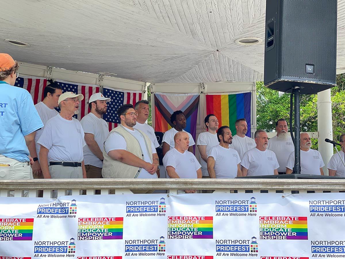 The Long Island Gay Men’s Chorus was the first performance at last Saturday’s Pridefest.