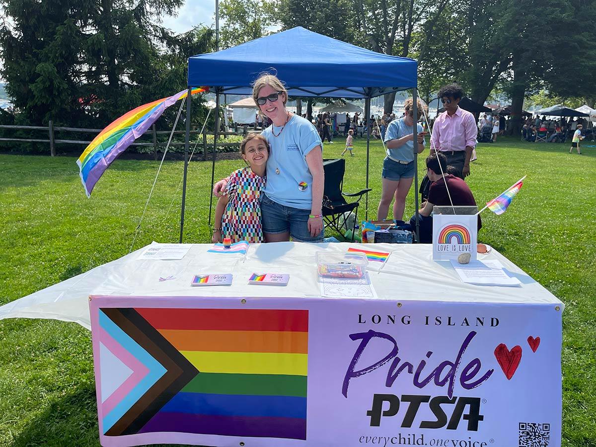 April Heyman, President of the Long Island Pride PTSA, with second grader Mena Saporita.
