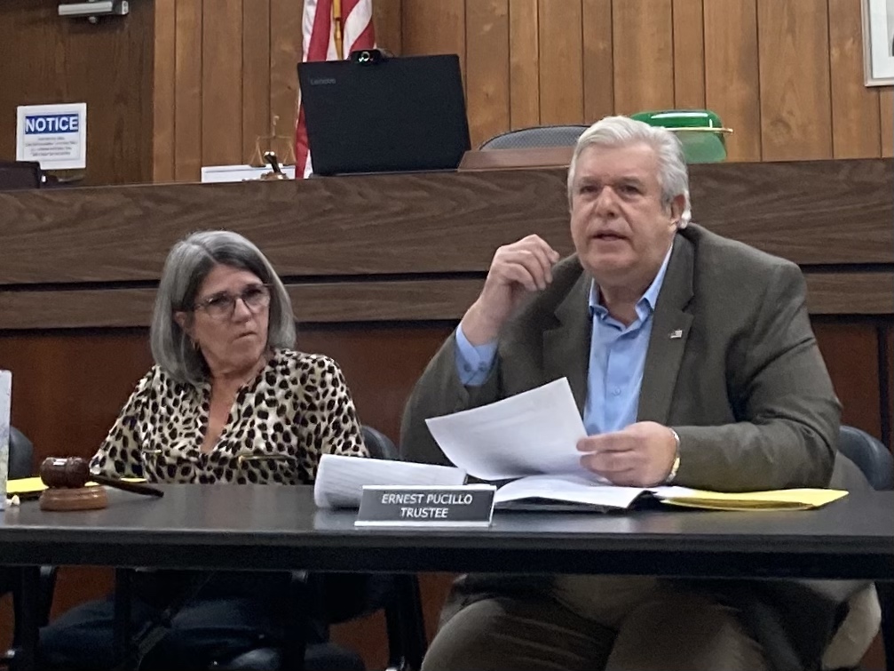 Trustee Ernest Pucillo reading from a statement at the Wednesday, November 8 Northport Village Board of Trustees meeting.