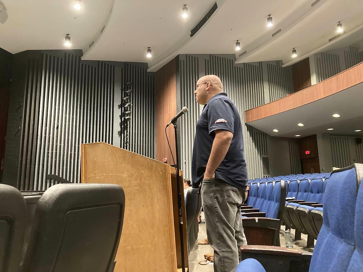 East Northport resident Rob Misa spoke out against a mask mandate at the August 26 BOE meeting, asking board members to “stop the madness and abuse to our children.”