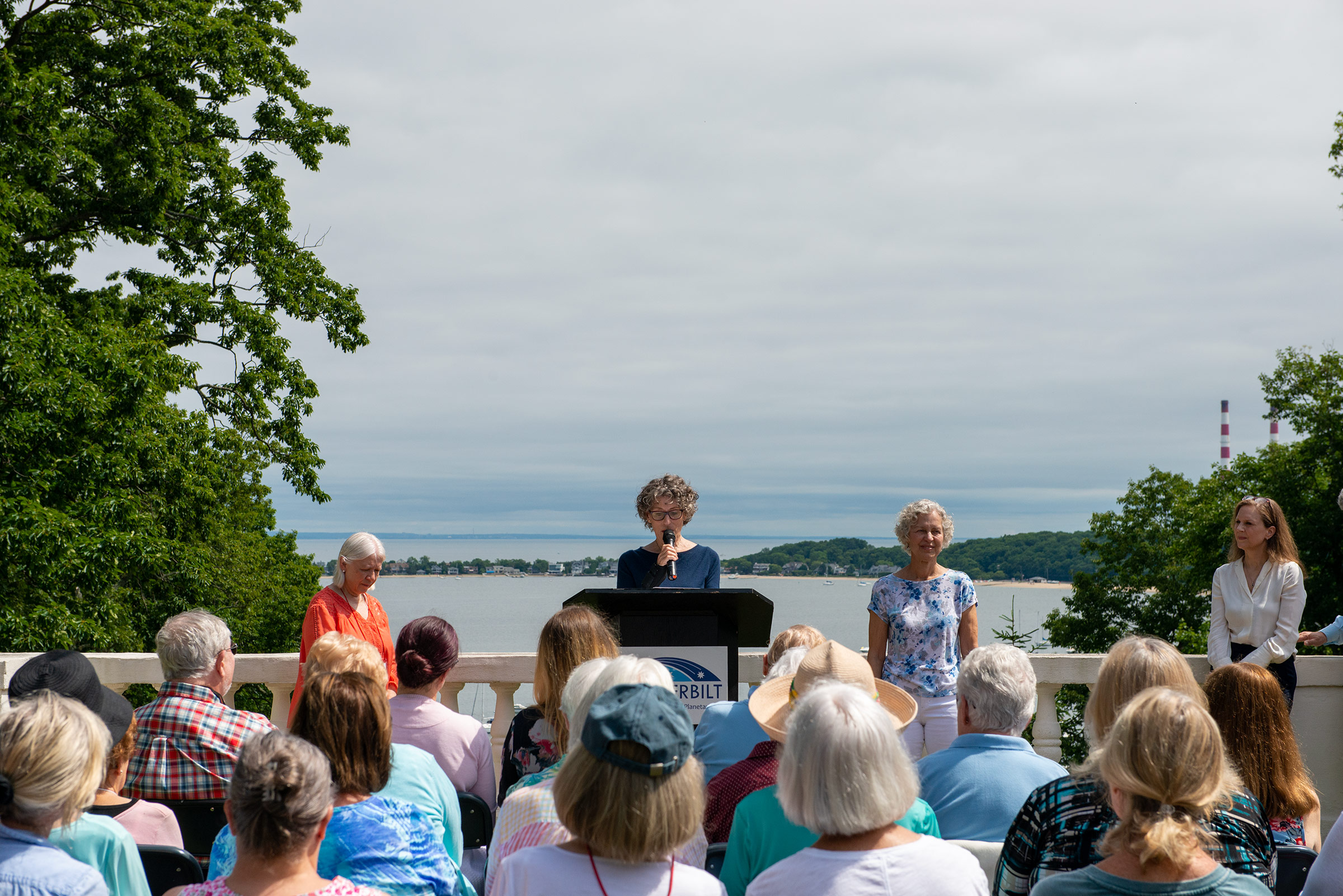 Centerport Garden Club&#39;s Nancy Schwartz, who co-chaired the rose committee with Linda Pitra (right), speaks at the June 13 event.