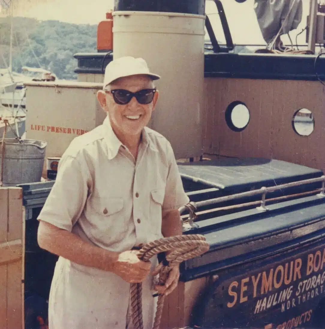 Seymour’s Boatyard, established in 1923 by Dexter Seymour (pictured here) and currently run by the Weber family, has been included on New York’s Historic Business Preservation Registry during its centennial year. Photo courtesy Seymour’s.