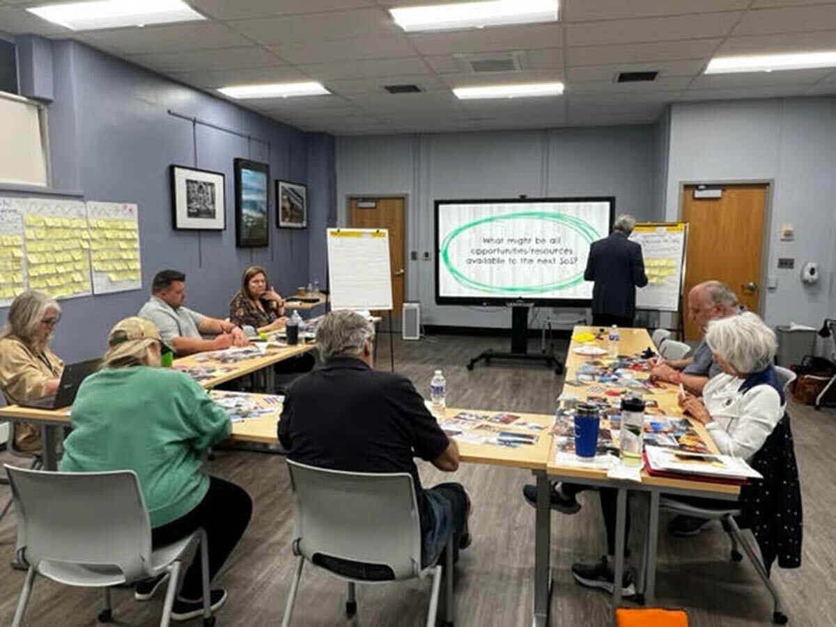 Members of the Northport-East Northport Board of Education participating in an input session with the consultants from International Deliverables, LLC for the superintendent search. Photo courtesy of NENUFSD website.