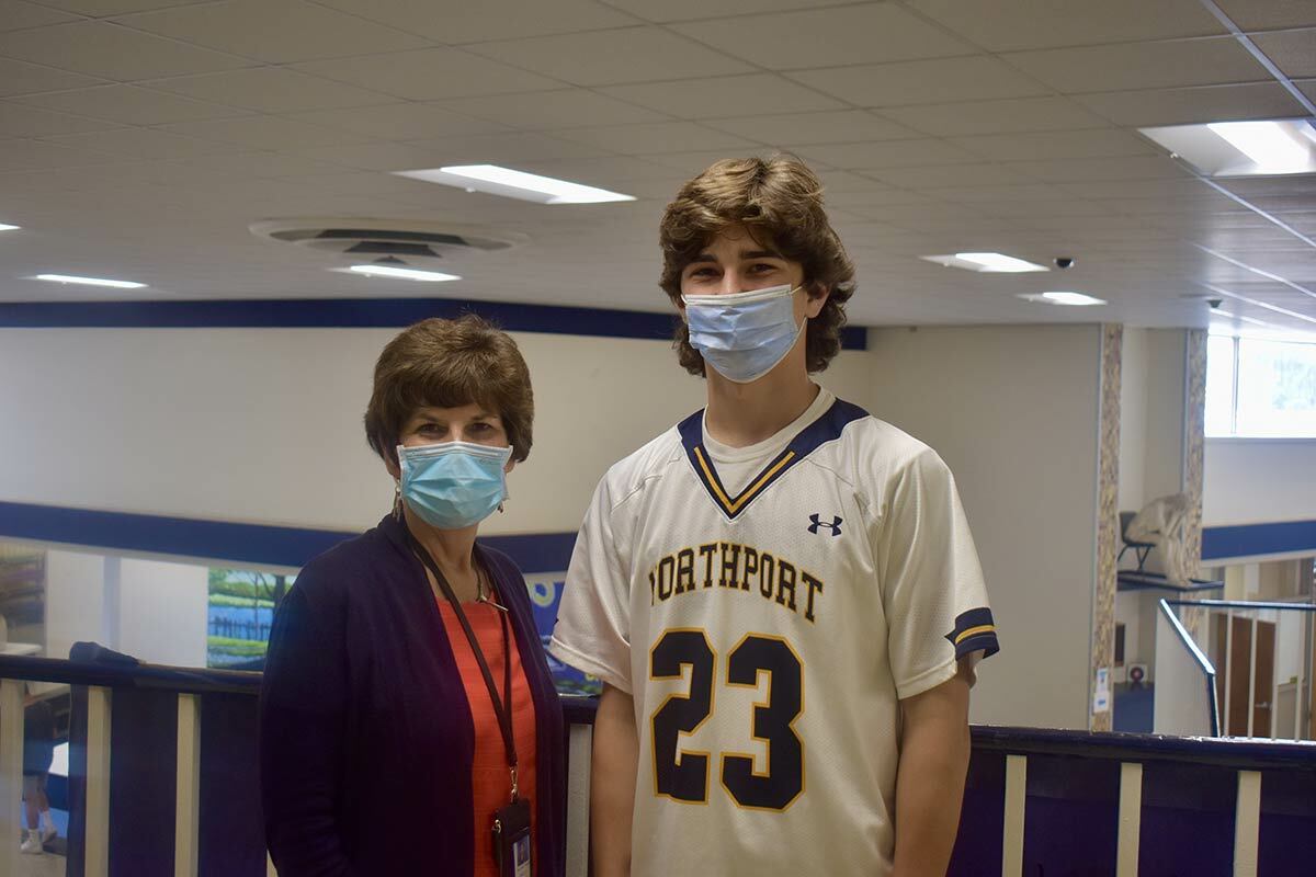 Northport High School junior Patrick Sweeney and his counselor, Mary Ann Powers.