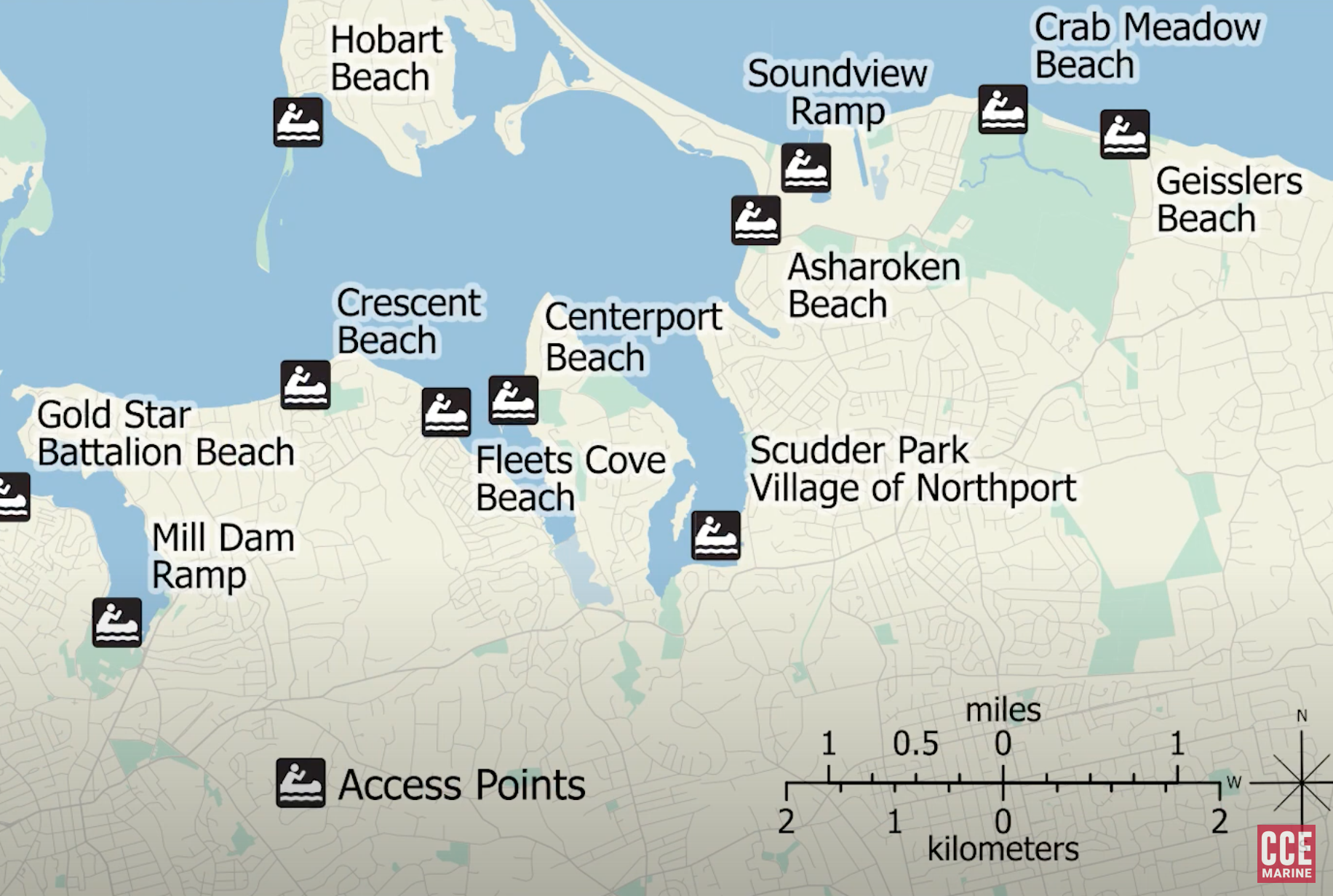 Just some of the access points on the Huntington Blueway. A draft plan was presented to the public last week and includes 12 family-friendly trails for paddlers and small non-motorized boats.