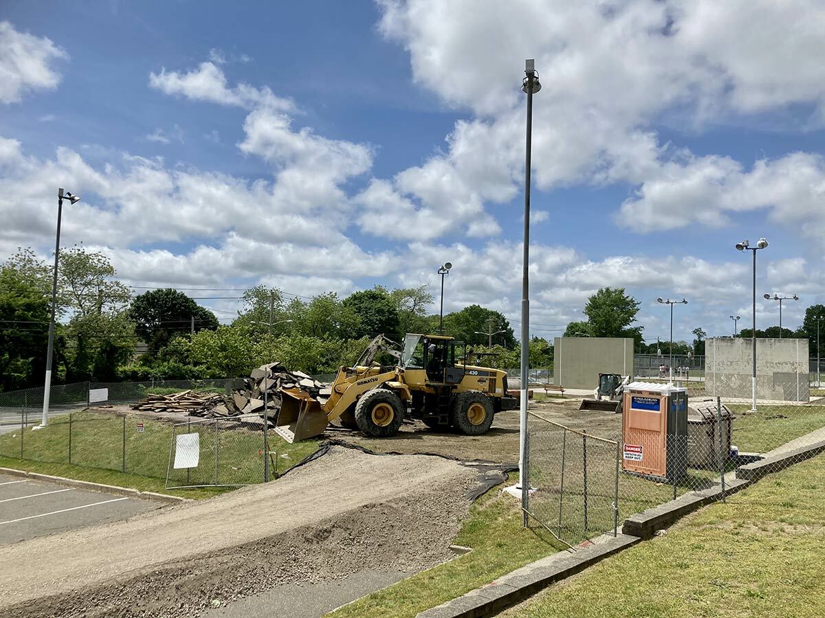 A photo taken last week of the ongoing demolition work at Veterans Park in East Northport, where two volleyball courts are being converted into pickleball courts.